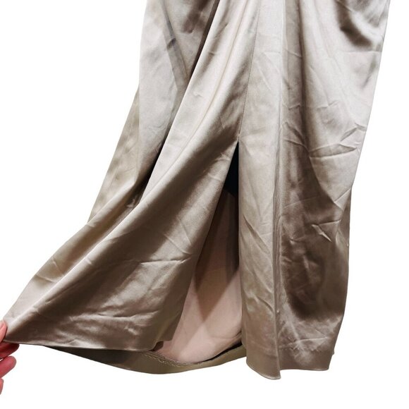 TALBOT‎ RUNHOF Designer Dress Sz 8/38 Satin Ruched Long Sleeve Cocktail Metallic - Picture 8 of 10